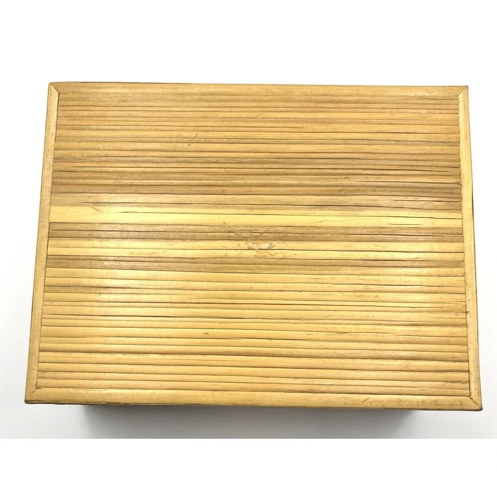Handmade Bamboo Wood Inlaid Trinket Jewelry Box Geometric Marquetry Boho 6